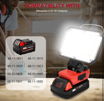 Vezeték nélküli árvízfény Milwaukee fény m18 fényhez, 40W 4800LM hordozható LED-es munkafény akkumulátoros fény Milwaukee m18 akkumulátorral USB és C típusú töltőporttal