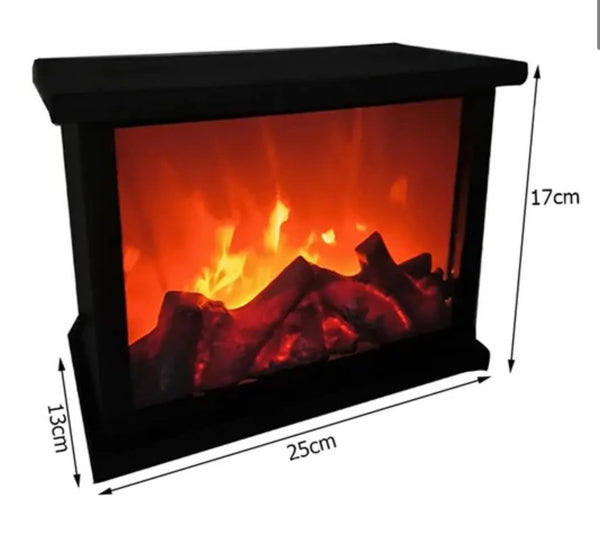 Mini látványkandalló LED lámpával, elemes vagy USB-vel tölthető, tüzet utánzó fényekkel, 25 x 17 cm