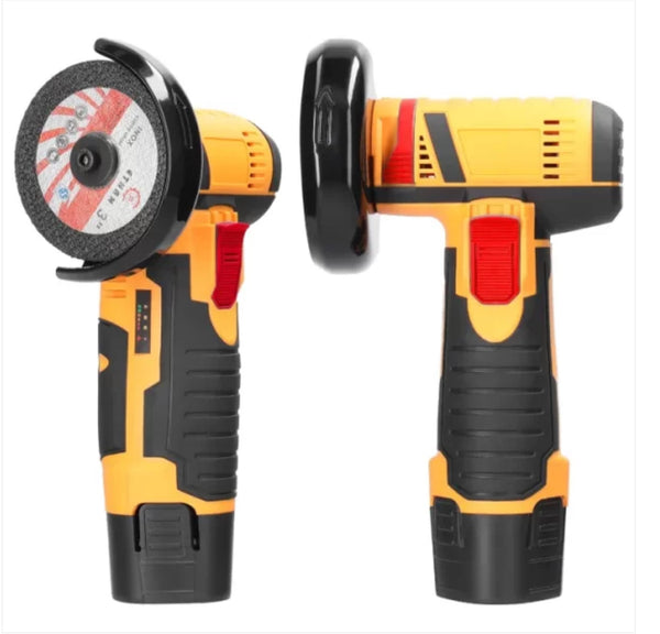 Vezeték nélküli, elektromos sarokcsiszoló ergonomikus kialakítással és 2 akkumulátorral – 0-350/0-1350rpm forgási sebesség