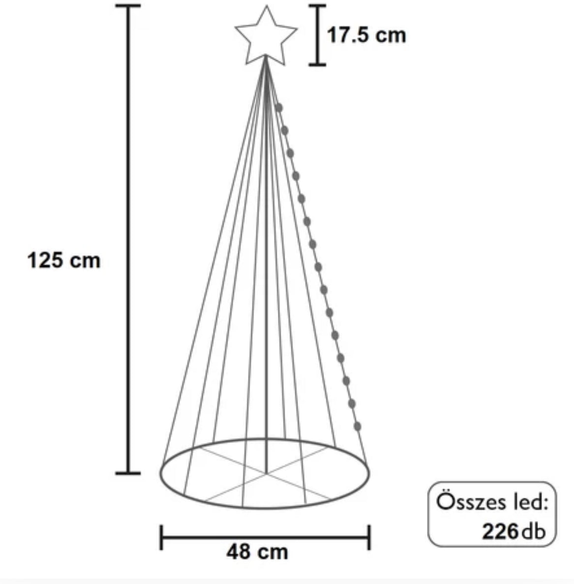 Kültéri fém vázas 226 ledes karácsonyi dekoráció, 125 cm, melegfehér