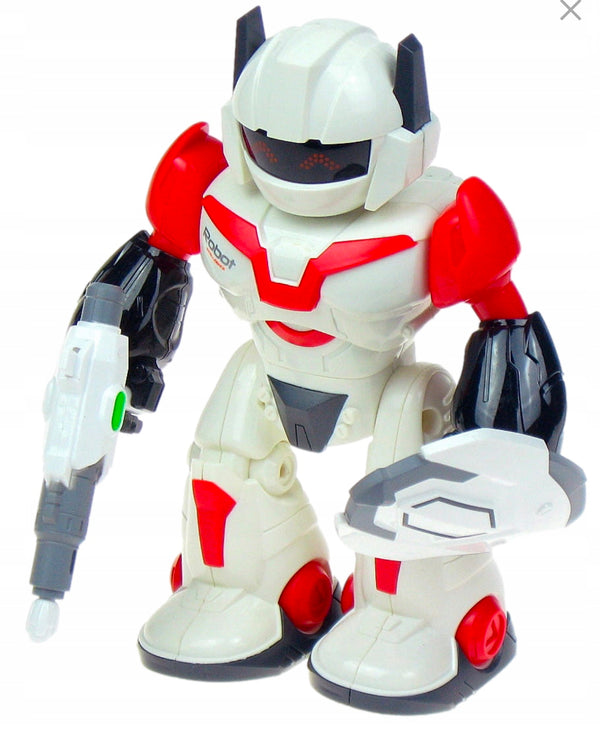 ROBOT HARCOS PAJZZSAL ÉS FEGYVERREL KÖNNYŰ HANGOS SÉTÁK VILÁGÍTANAK FEL