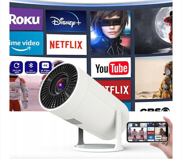 Játékkonzol videoprojektorral, 4k, távirányítóval, WiFi, bluetooth, automatikus képjavítás, beépített hangszóró, HDMI, USB, fehér