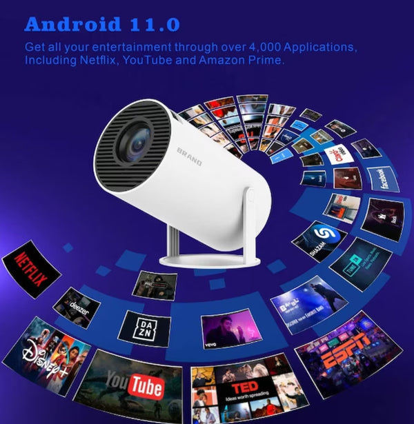 Játékkonzol videoprojektorral, 4k, távirányítóval, WiFi, bluetooth, automatikus képjavítás, beépített hangszóró, HDMI, USB, fehér