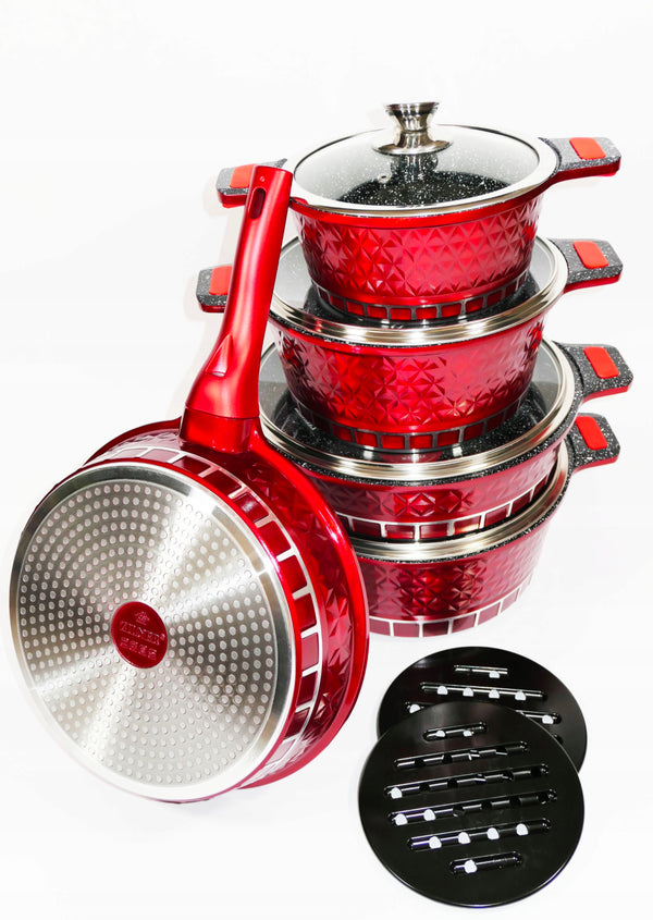 Gyémánt piros alumínium edénykészlet 10 el