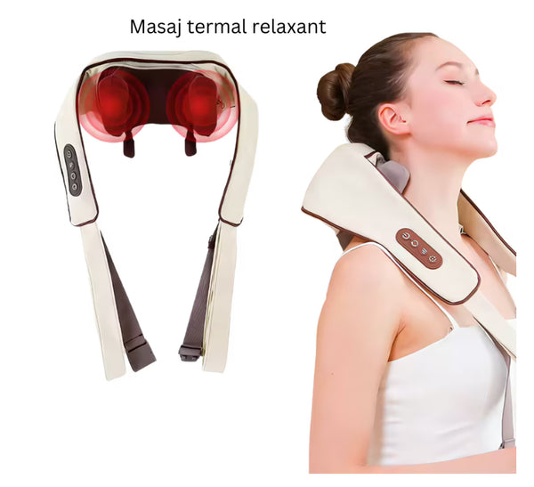 JOZY®, Nyak-, váll-, hátmasszírozó, fűtéssel és beépített távirányítóval, Bézs szürkével