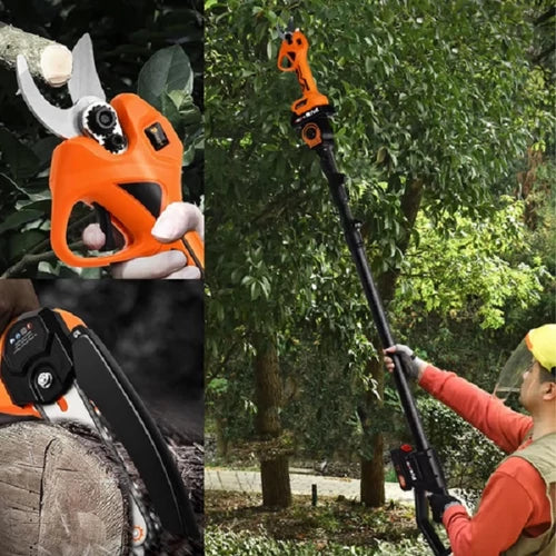 Flinke Magassági ágvágó láncfűrész és metszőolló készlet teleszkópos nyéllel 2db akkuval 48V