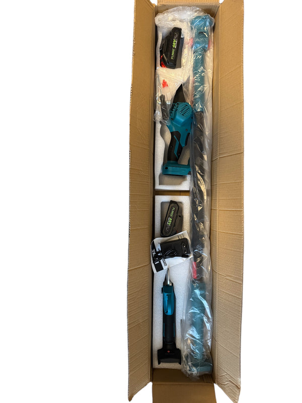 Flinke Magassági ágvágó láncfűrész és metszőolló készlet teleszkópos nyéllel 2db akkuval 48V