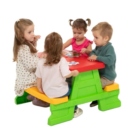 Műanyag kerti piknik asztal padokkal gyerekeknek, 70x79x47cm, zöld